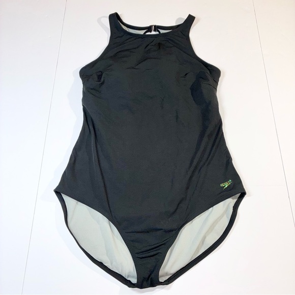 Speedo Women's Swimsuit One Piece High Neck Contemporary Cut Black 18 - Picture 3 of 9